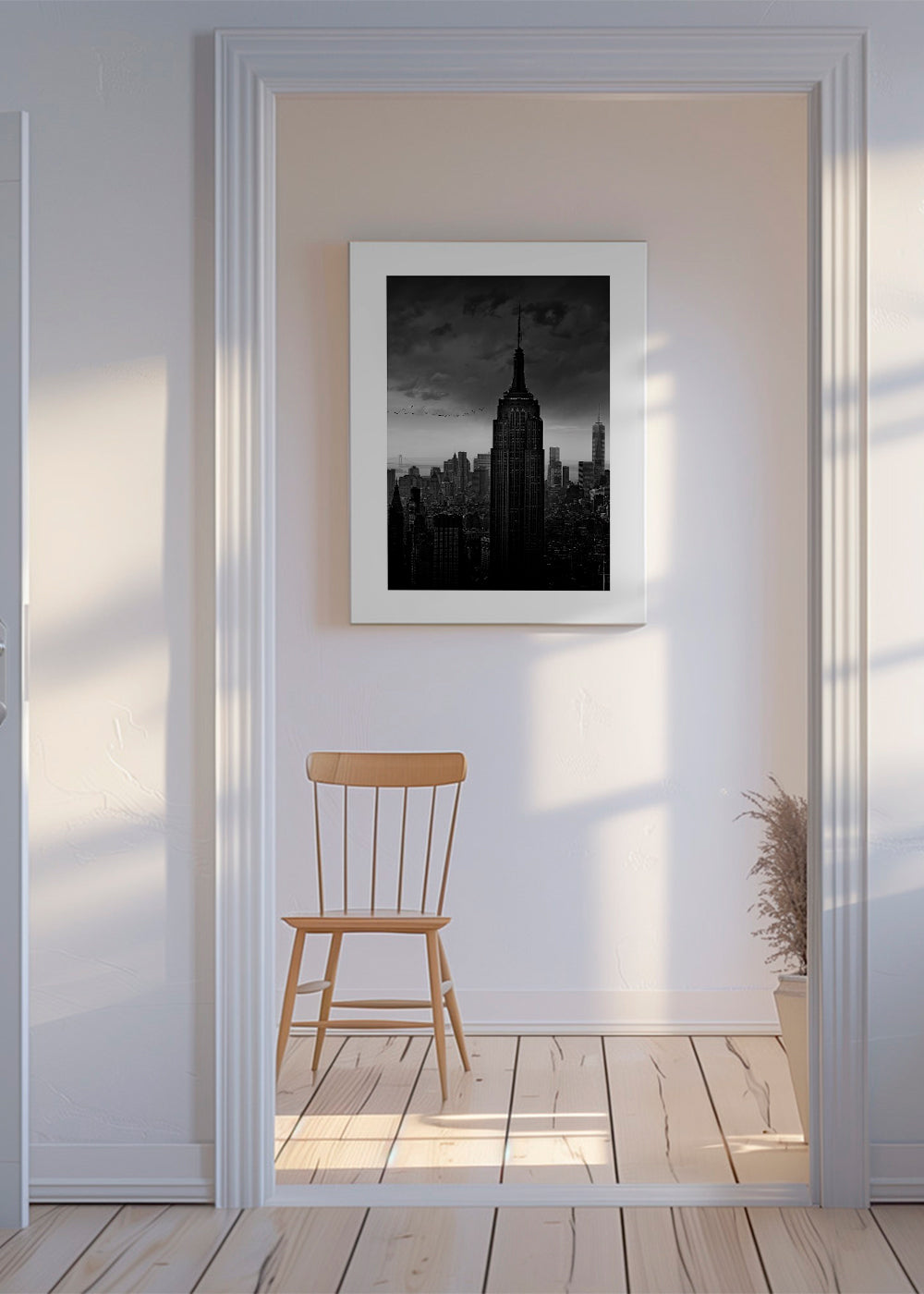 Rejseplakat: Empire State sort-hvidt fotografi