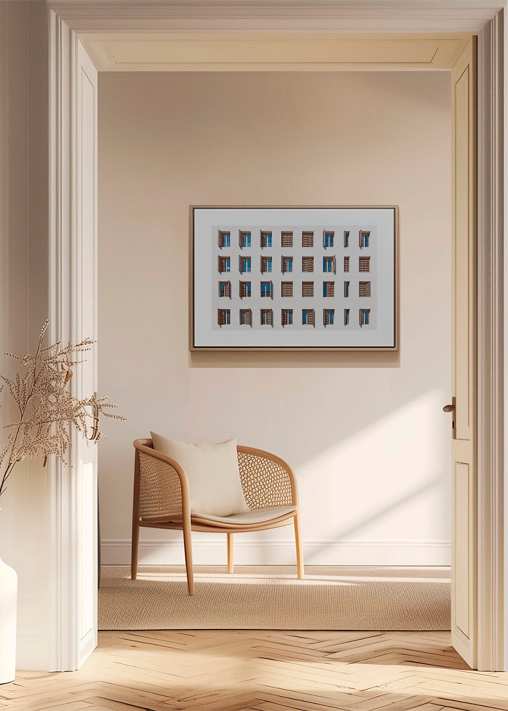 Køkkenkunst: geometrisk facade med gentagne vinduer