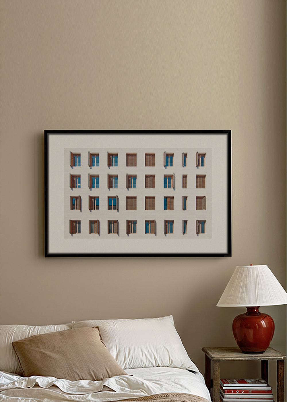 Køkkenkunst: geometrisk facade med gentagne vinduer