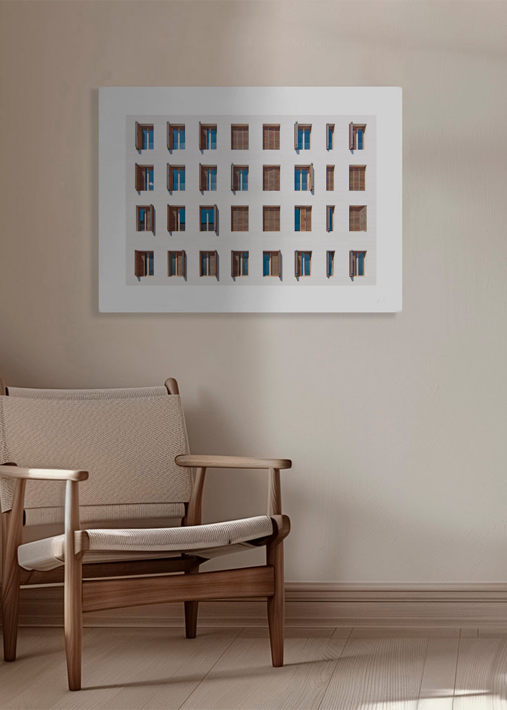 Køkkenkunst: geometrisk facade med gentagne vinduer