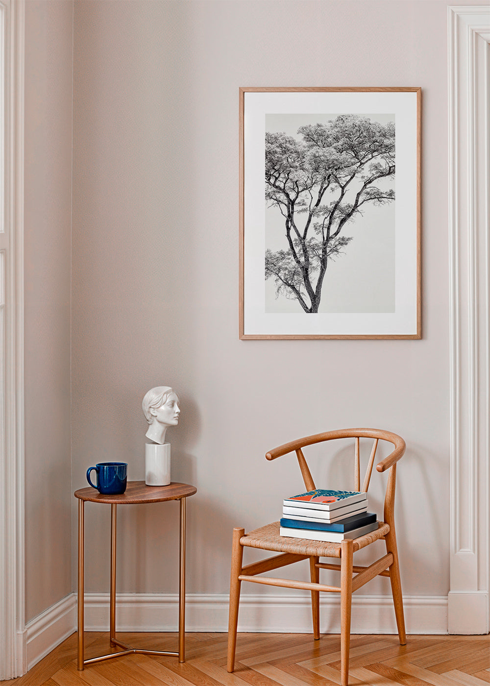 Botanisk plakat: træ i sort-hvid