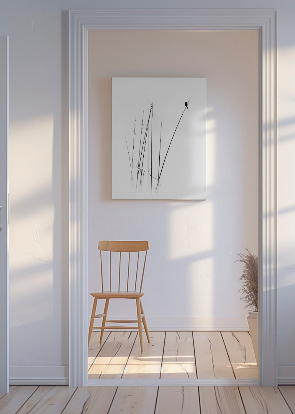 Fotografi: fugl på siv, minimalistisk