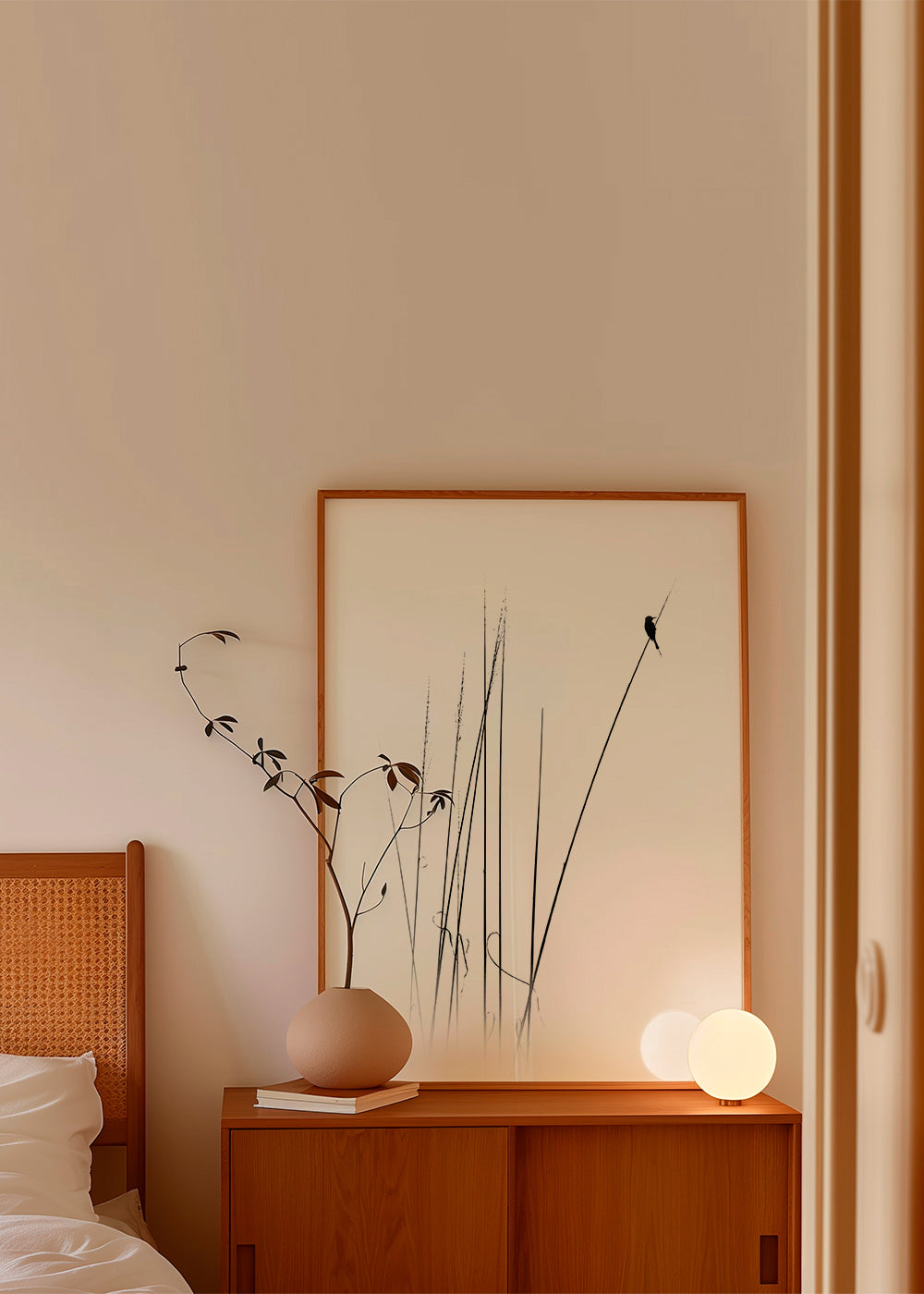 Fotografi: fugl på siv, minimalistisk