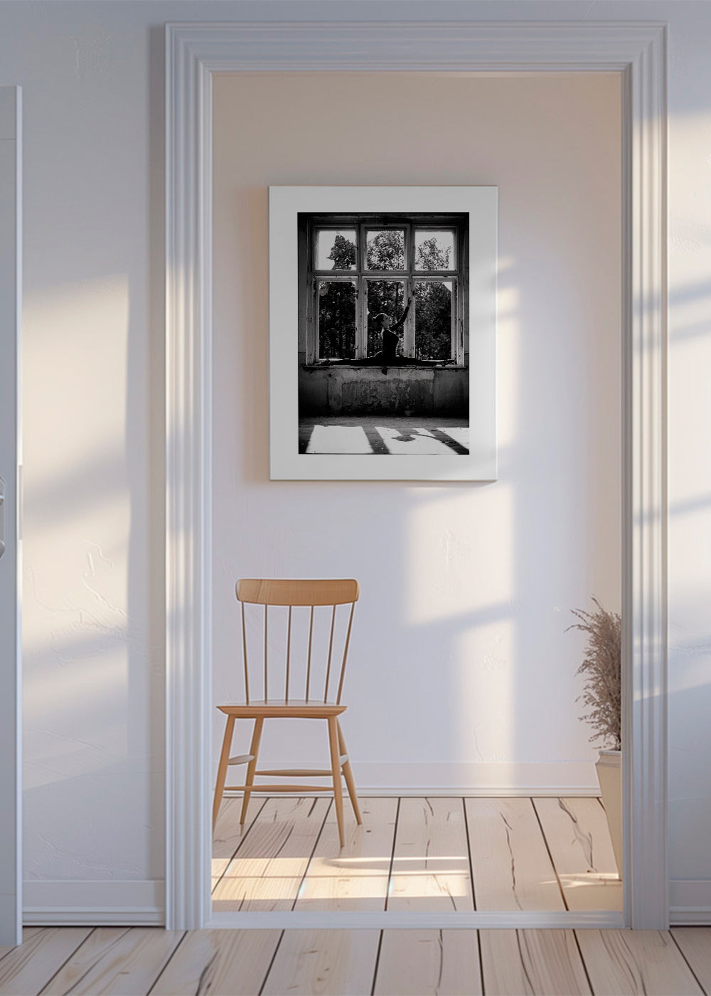 Fotografi af ballerina i vinduet