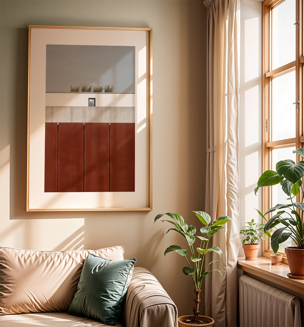 Minimalistisk plakat med rustne paneler