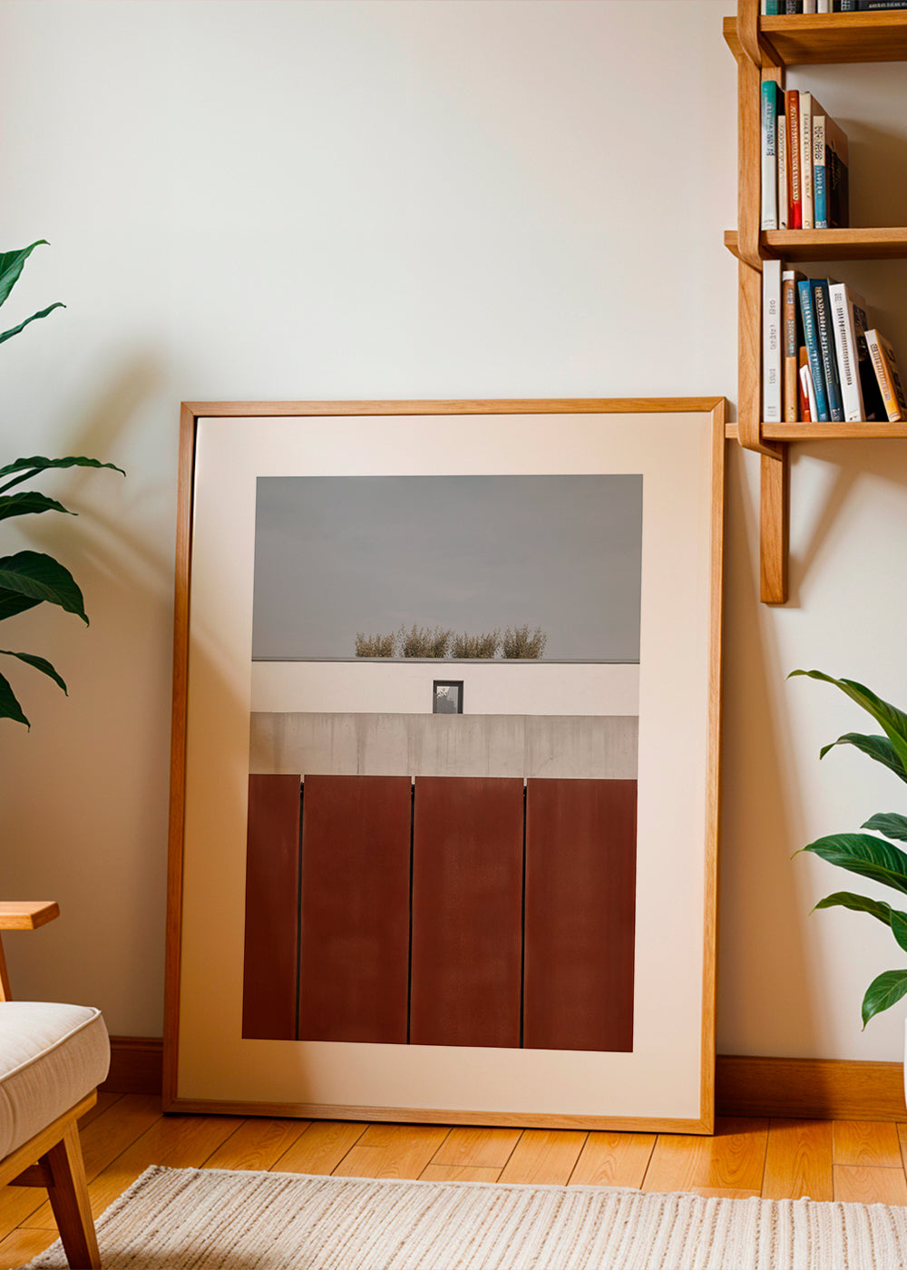 Minimalistisk plakat med rustne paneler