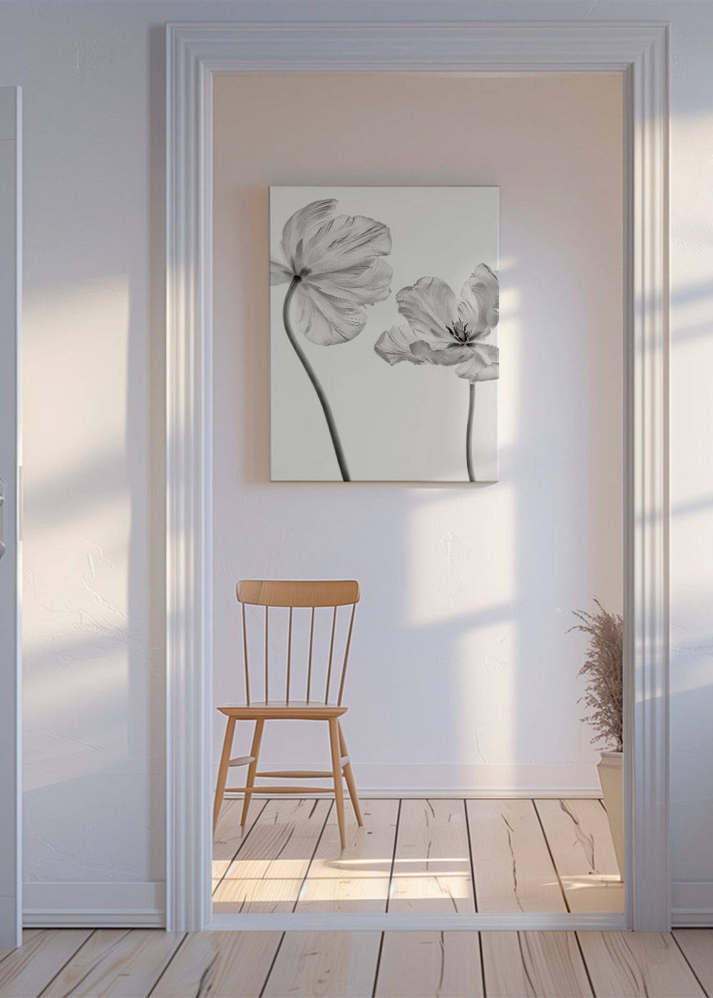 Botanisk plakat: tulipaner i sort-hvid