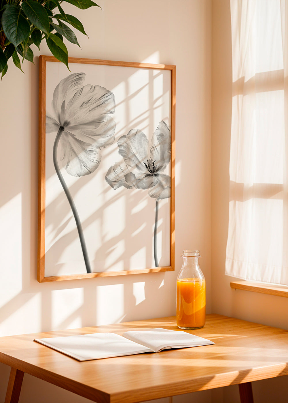 Botanisk plakat: tulipaner i sort-hvid