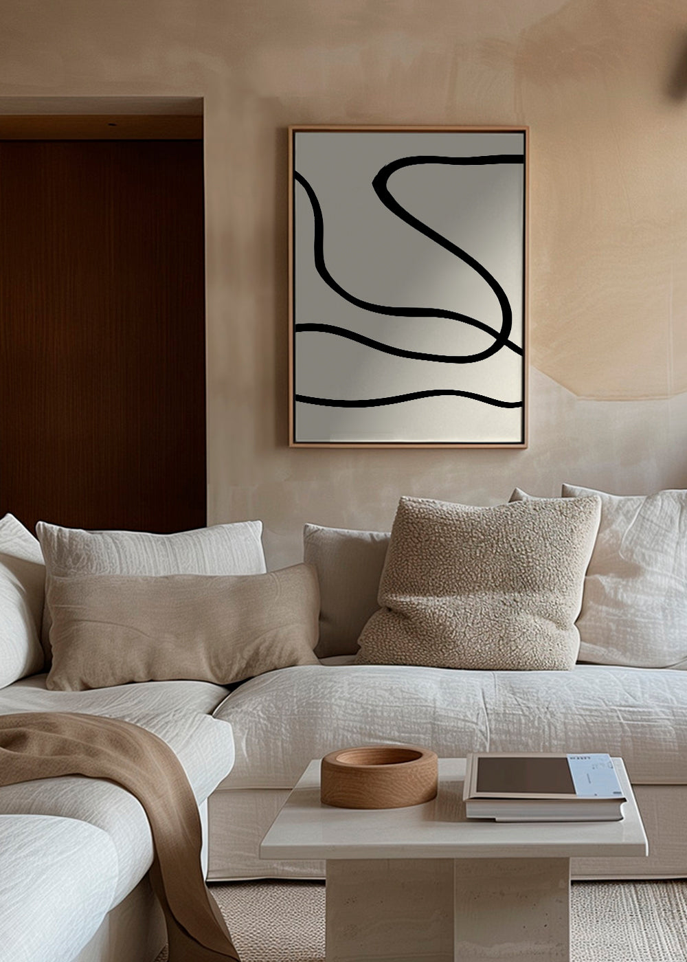 Minimalistisk plakat med sorte linjer på beige