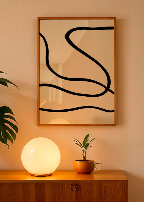 Minimalistisk plakat med sorte linjer på beige