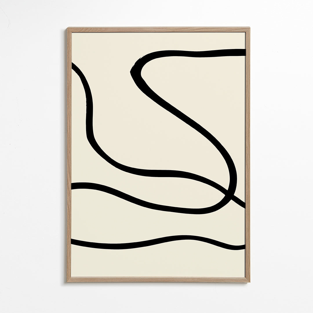 Minimalistisk plakat med sorte linjer på beige