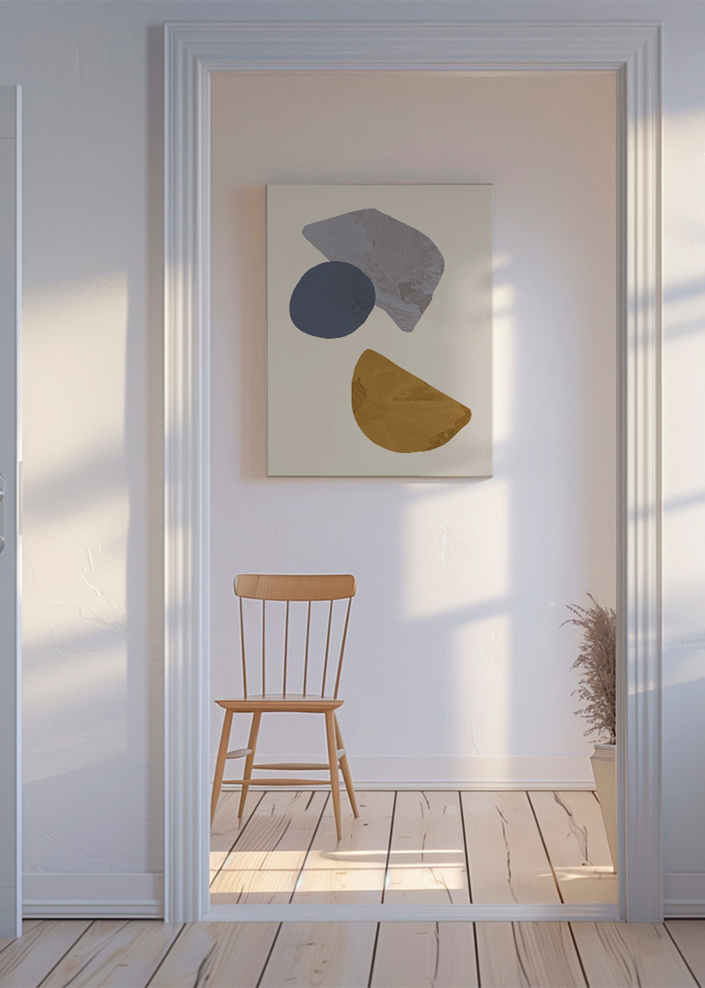 Abstrakt værk med organiske beige former