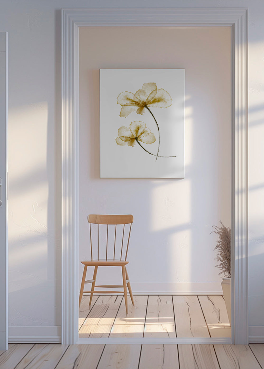 Botanisk plakat med pressede gyldne blomster