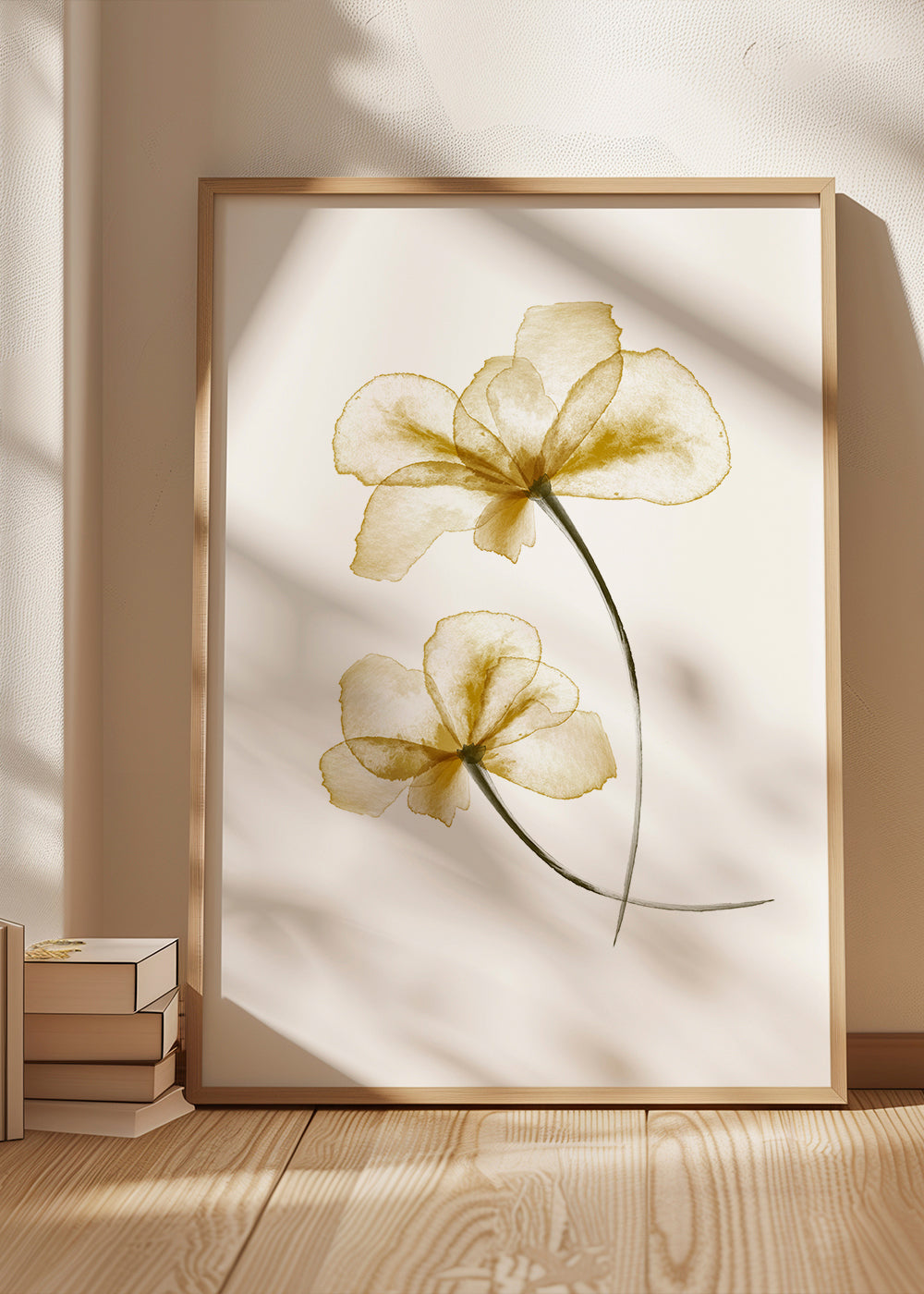 Botanisk plakat med pressede gyldne blomster