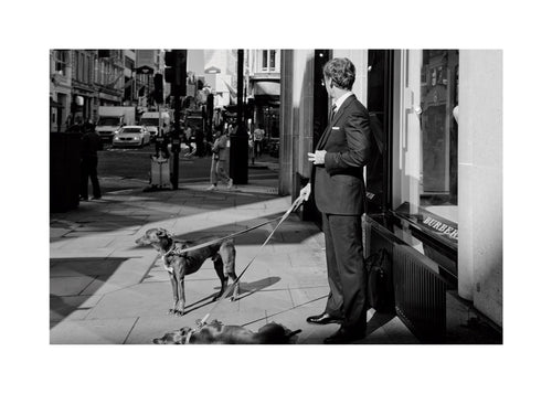 Gadefoto mand med hund