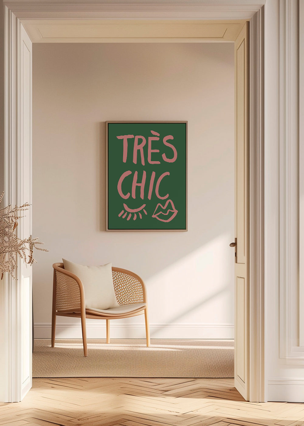 Illustration Très Chic rosa på grøn baggrund