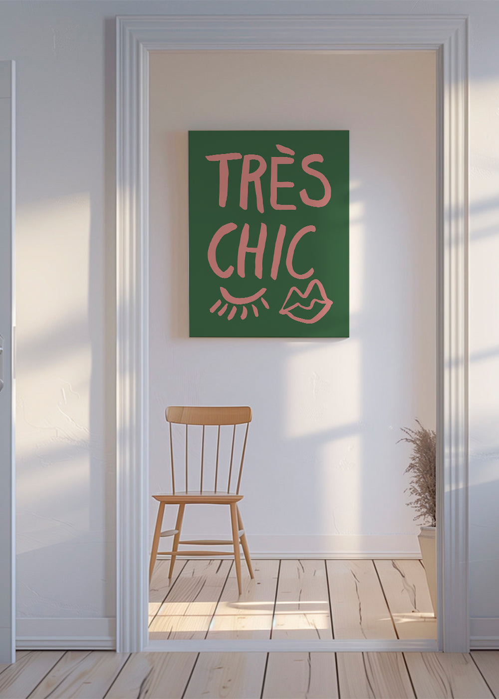Illustration Très Chic rosa på grøn baggrund