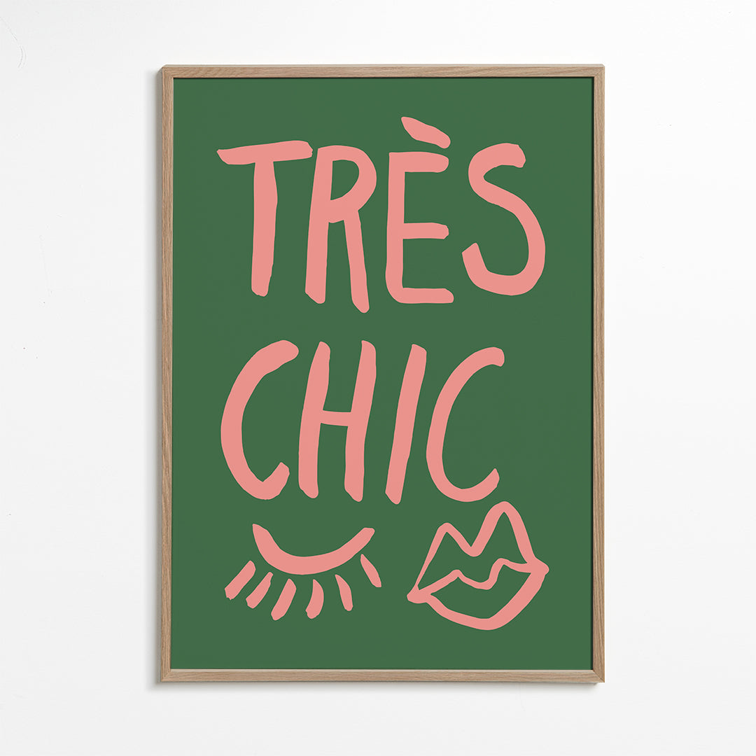 Illustration Très Chic rosa på grøn baggrund