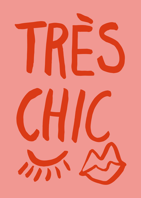 Typografisk plakat 'Très Chic' rosa