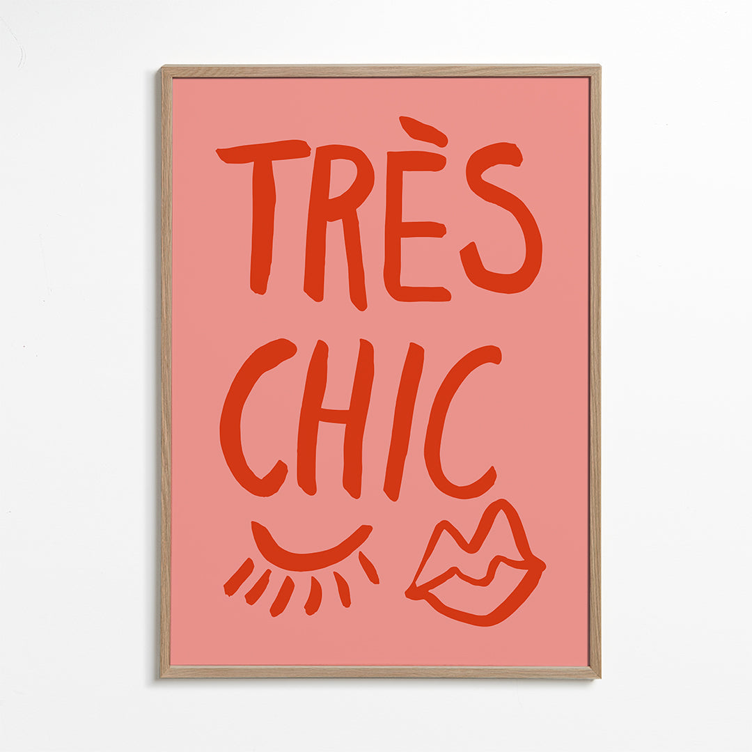 Typografisk plakat 'Très Chic' rosa