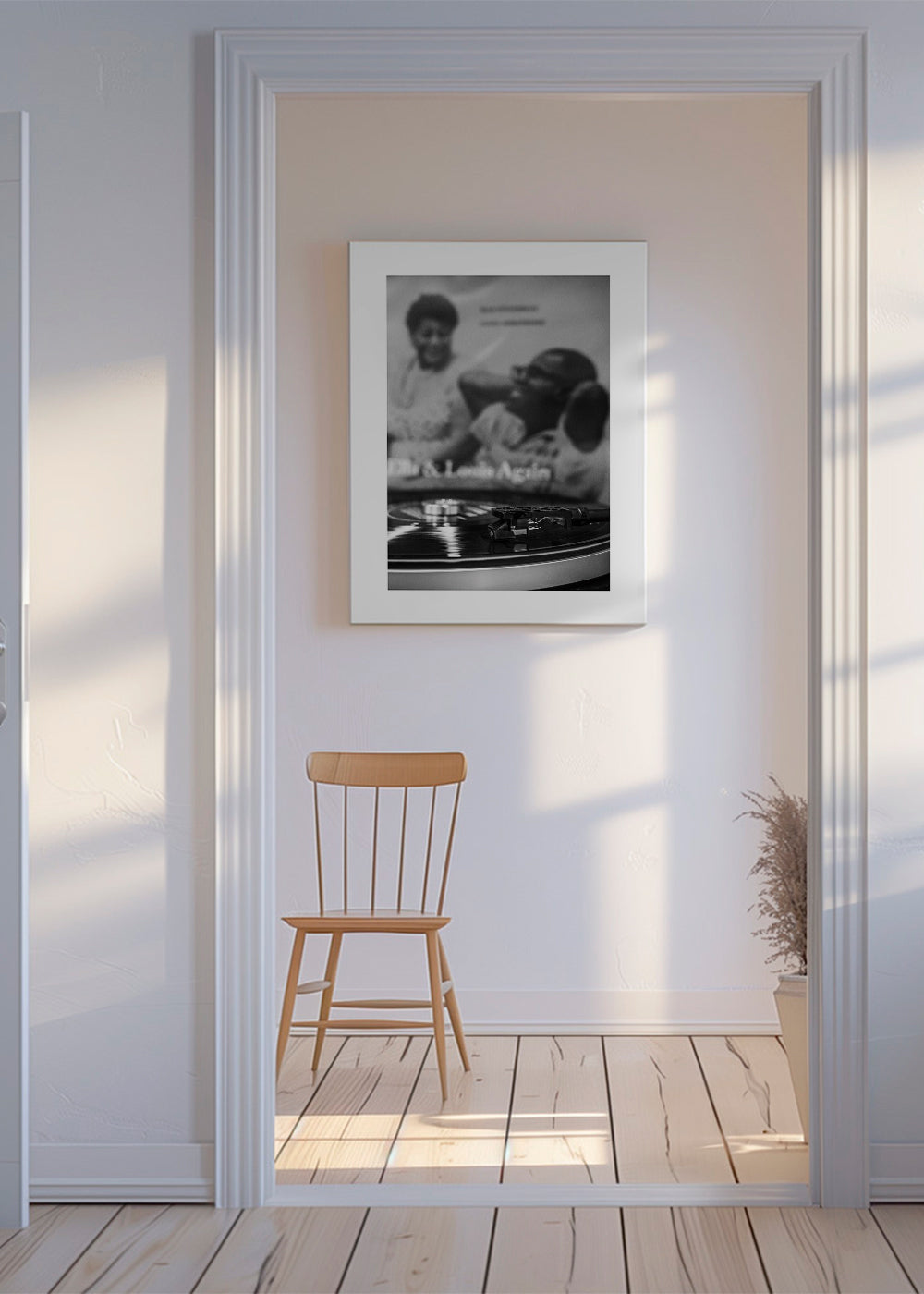 Vintage print: vinylplade og pladespiller tæt på