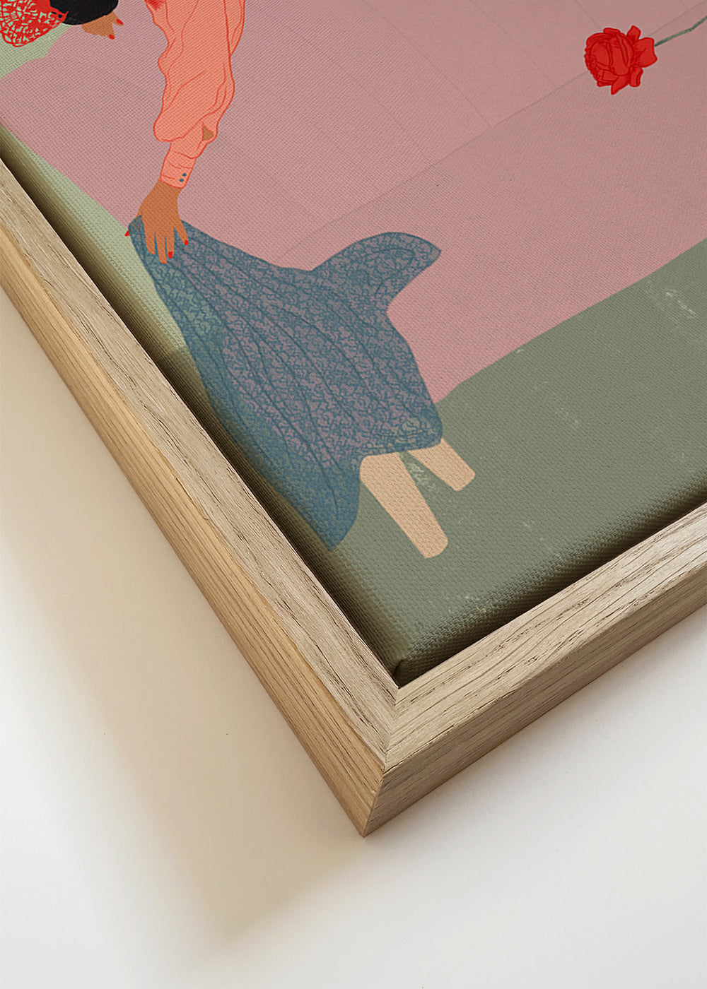 Illustration af figur liggende på rosa sofa