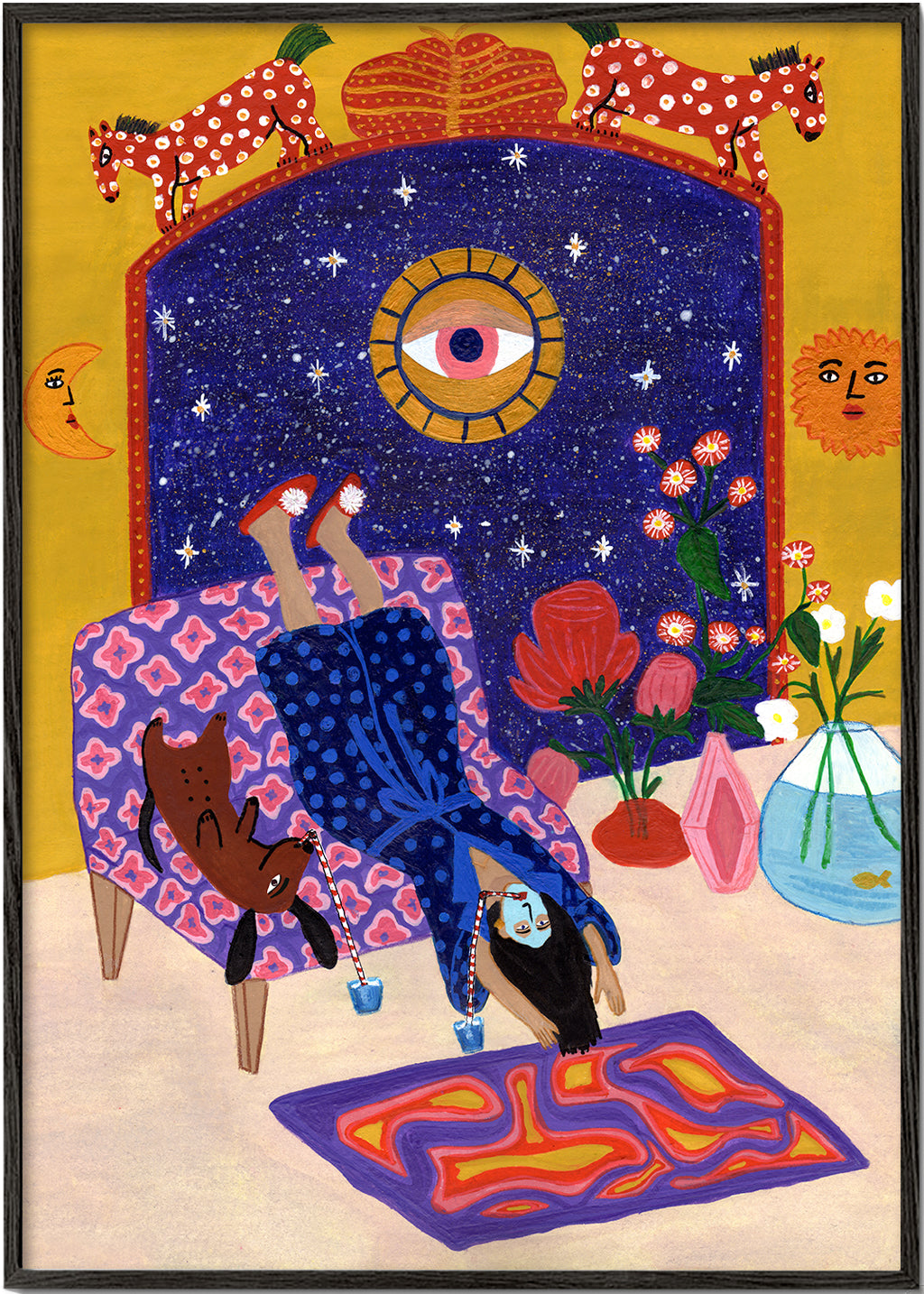 Surrealistisk illustration af hvile med centralt øje