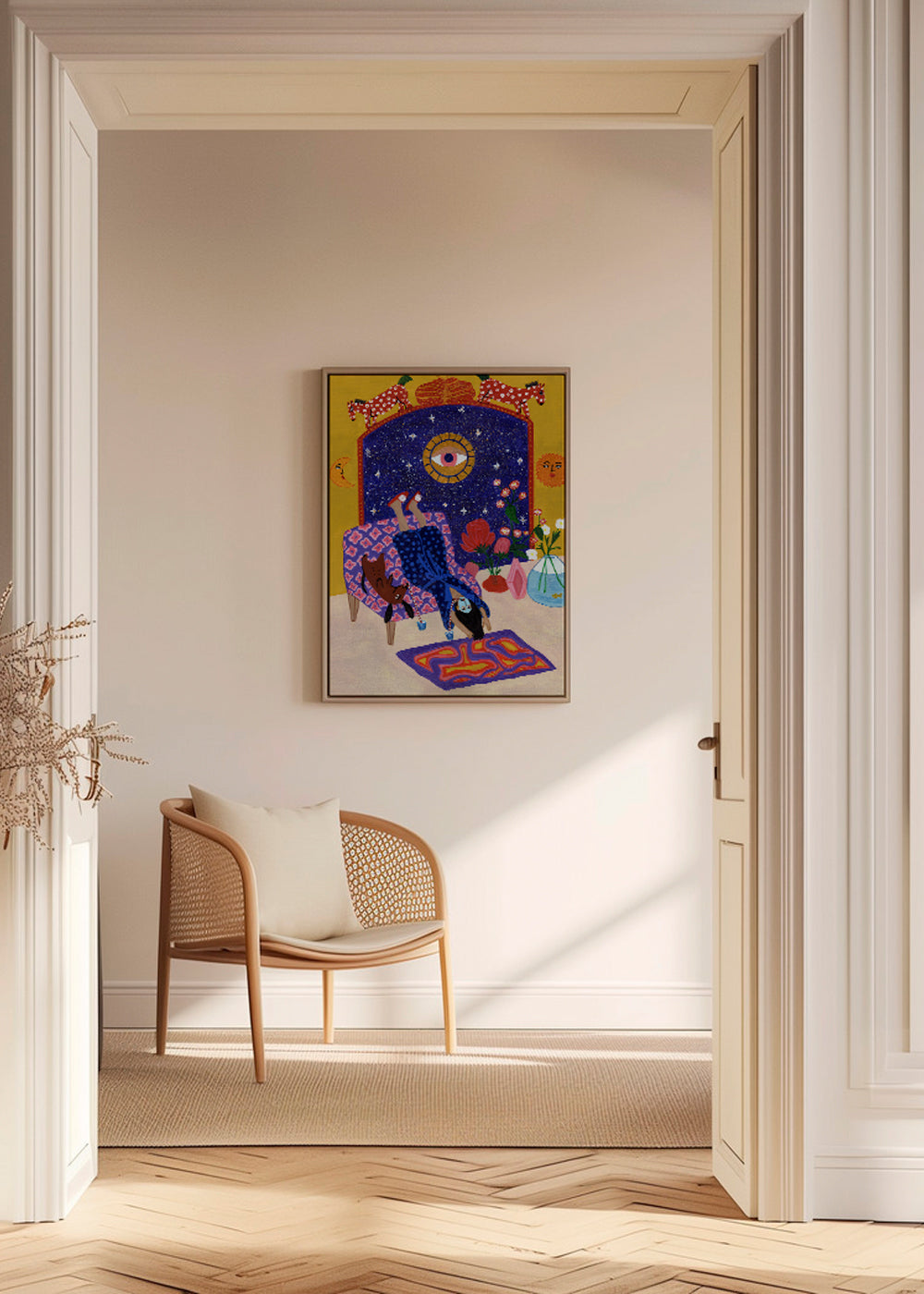 Surrealistisk illustration af hvile med centralt øje