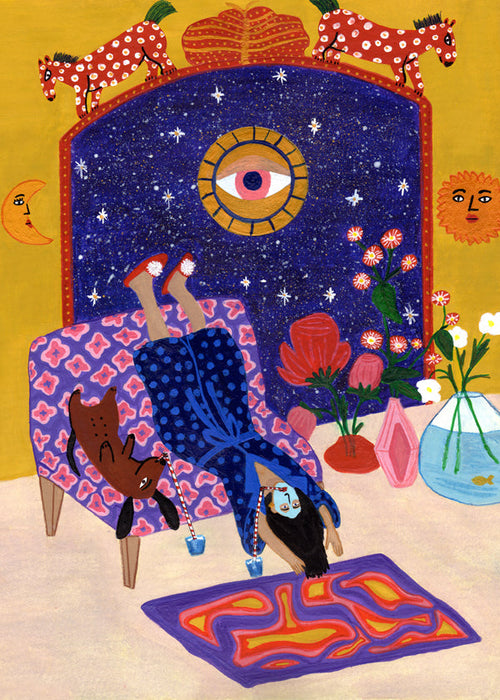Surrealistisk illustration af hvile med centralt øje