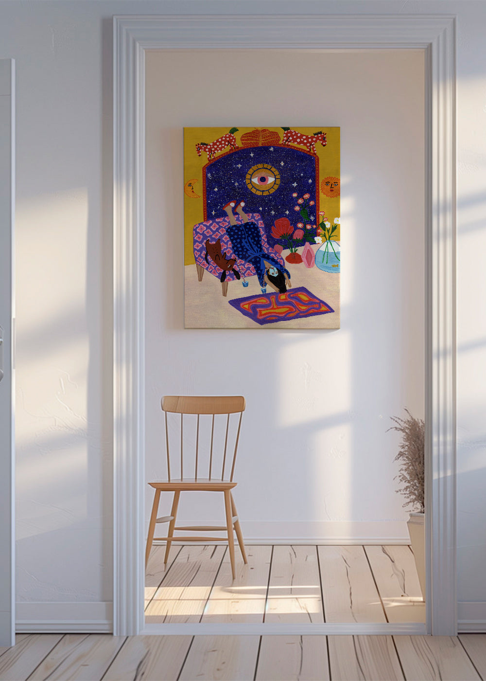 Surrealistisk illustration af hvile med centralt øje