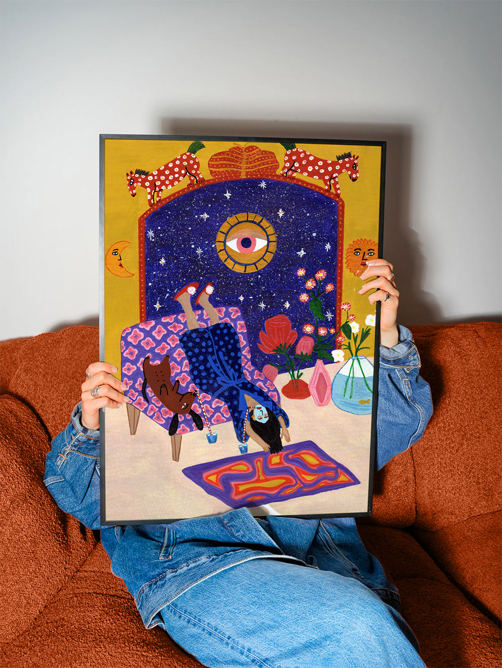 Surrealistisk illustration af hvile med centralt øje