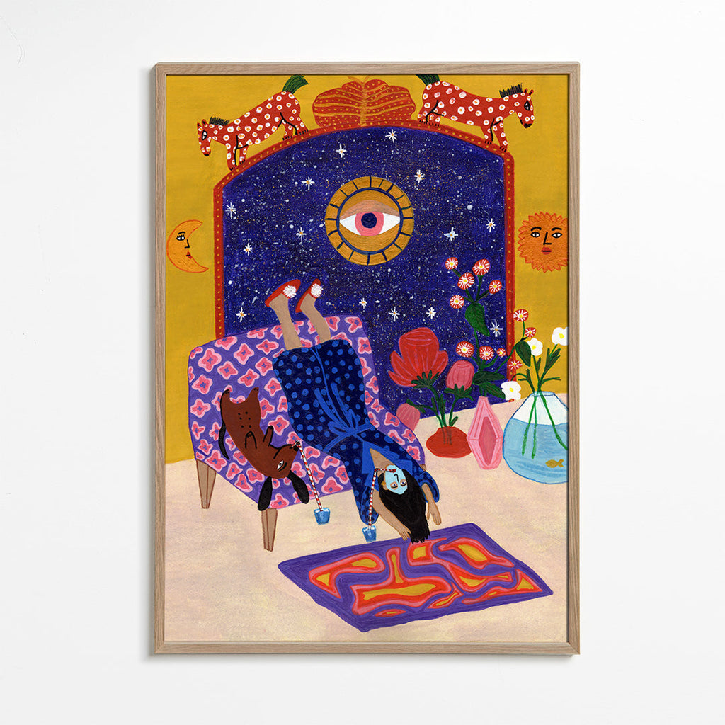 Surrealistisk illustration af hvile med centralt øje