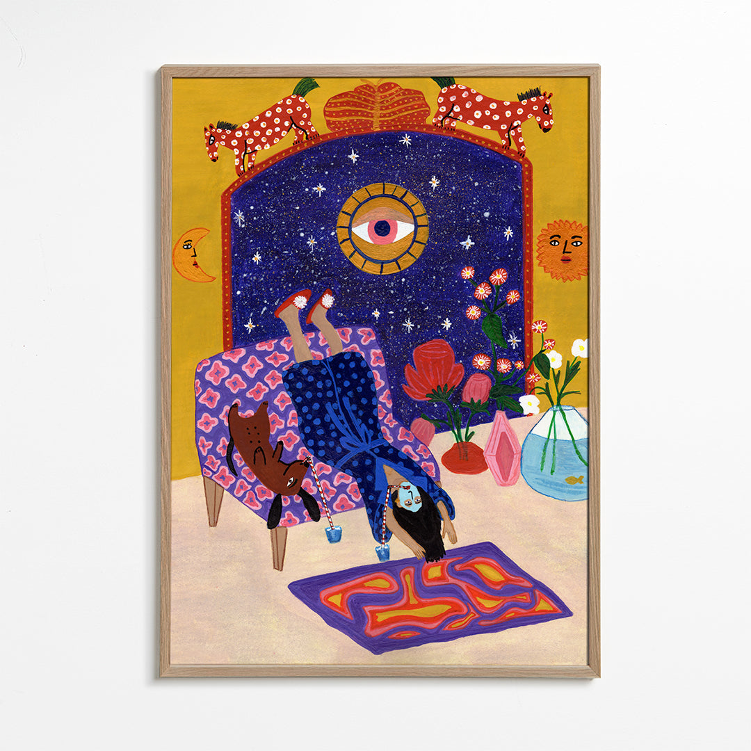 Surrealistisk illustration af hvile med centralt øje
