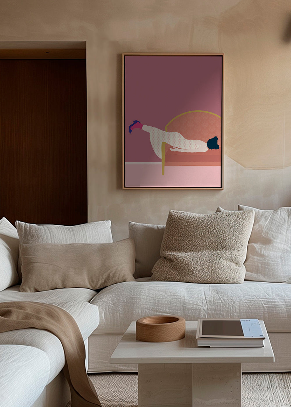 Illustration kvinde på rosa sofa