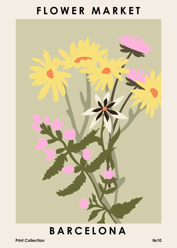 Botanisk plakat Flower Market Barcelona