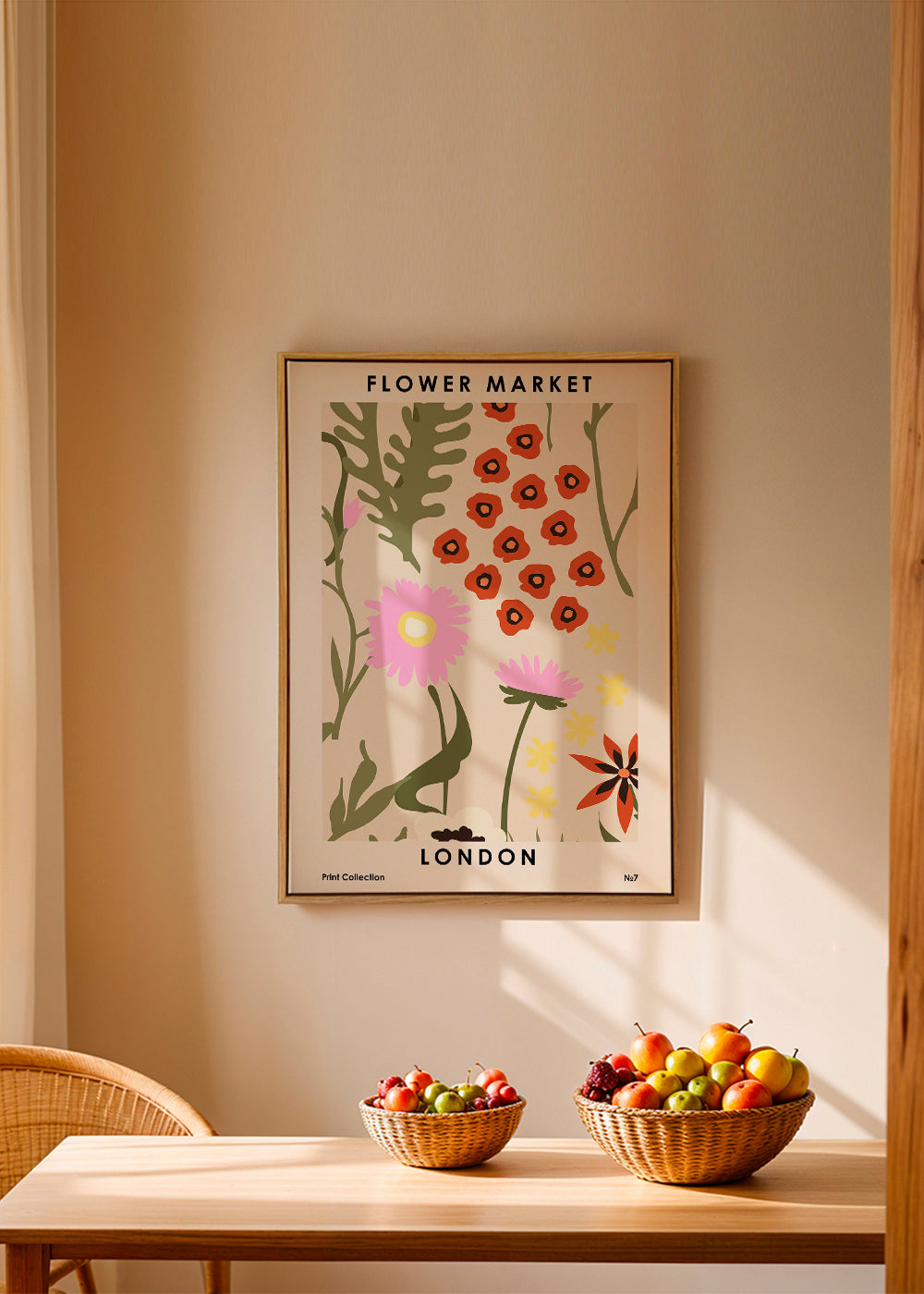 Botanisk plakat Flower Market London med illustrerede blomster