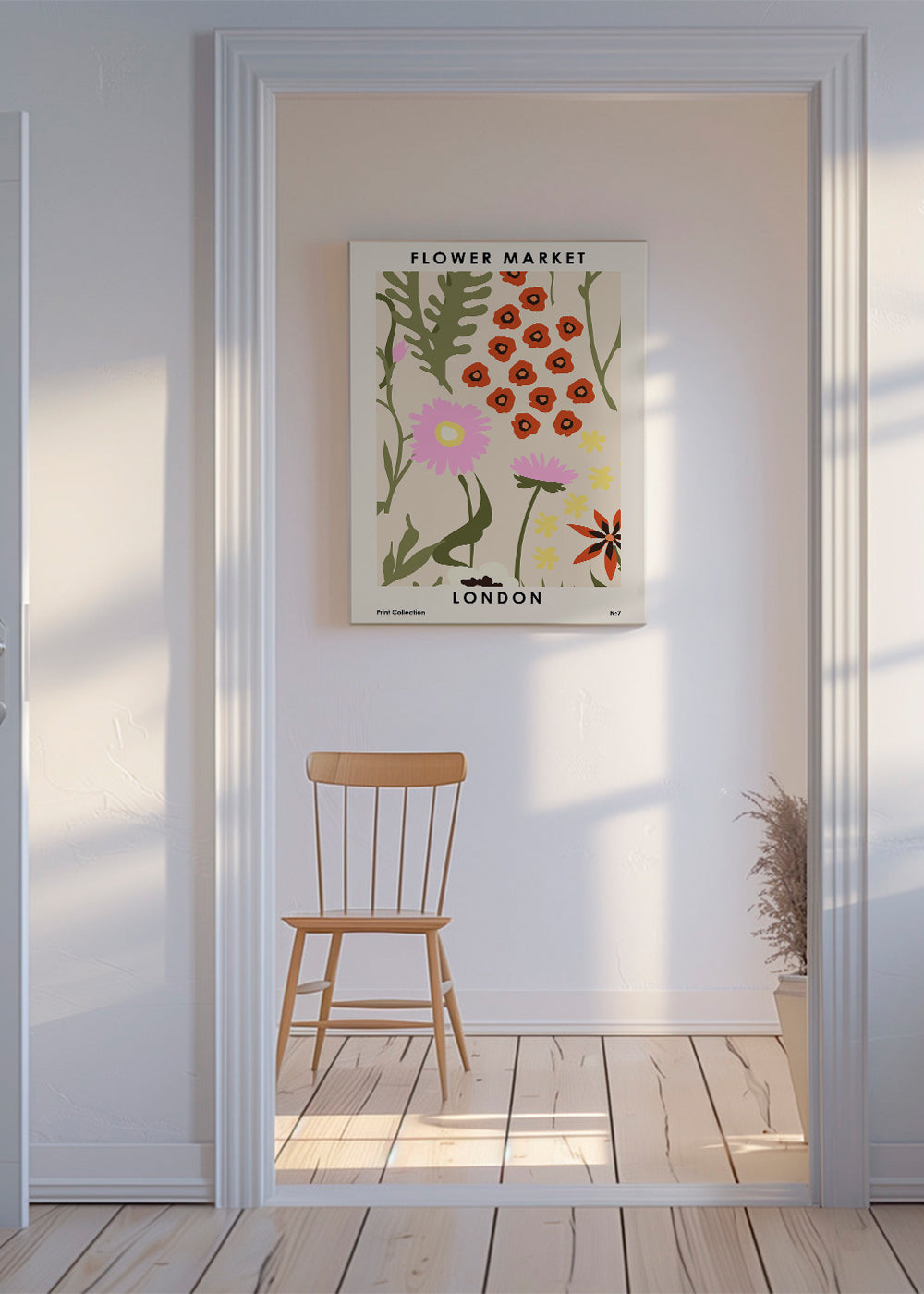 Botanisk plakat Flower Market London med illustrerede blomster