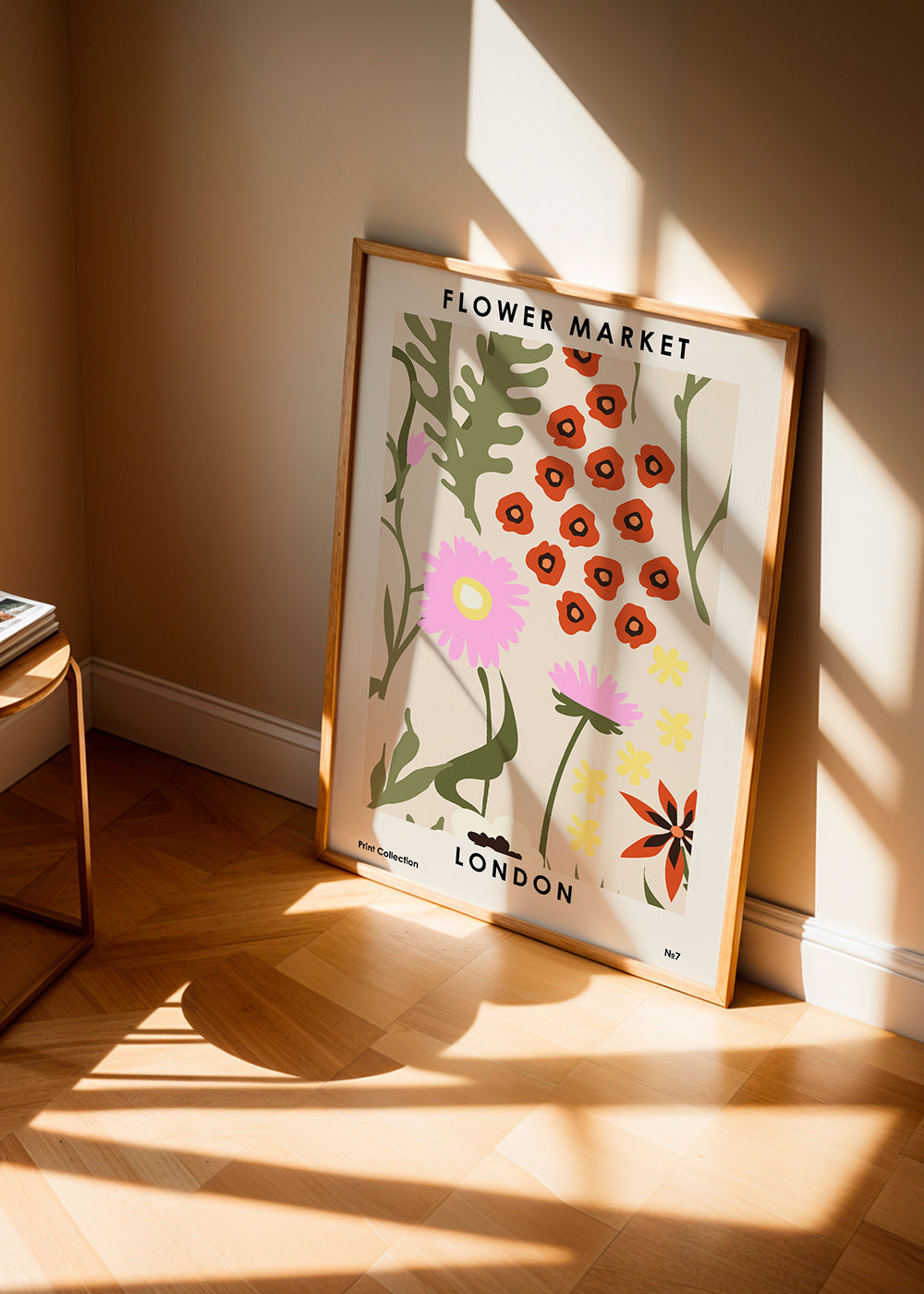 Botanisk plakat Flower Market London med illustrerede blomster