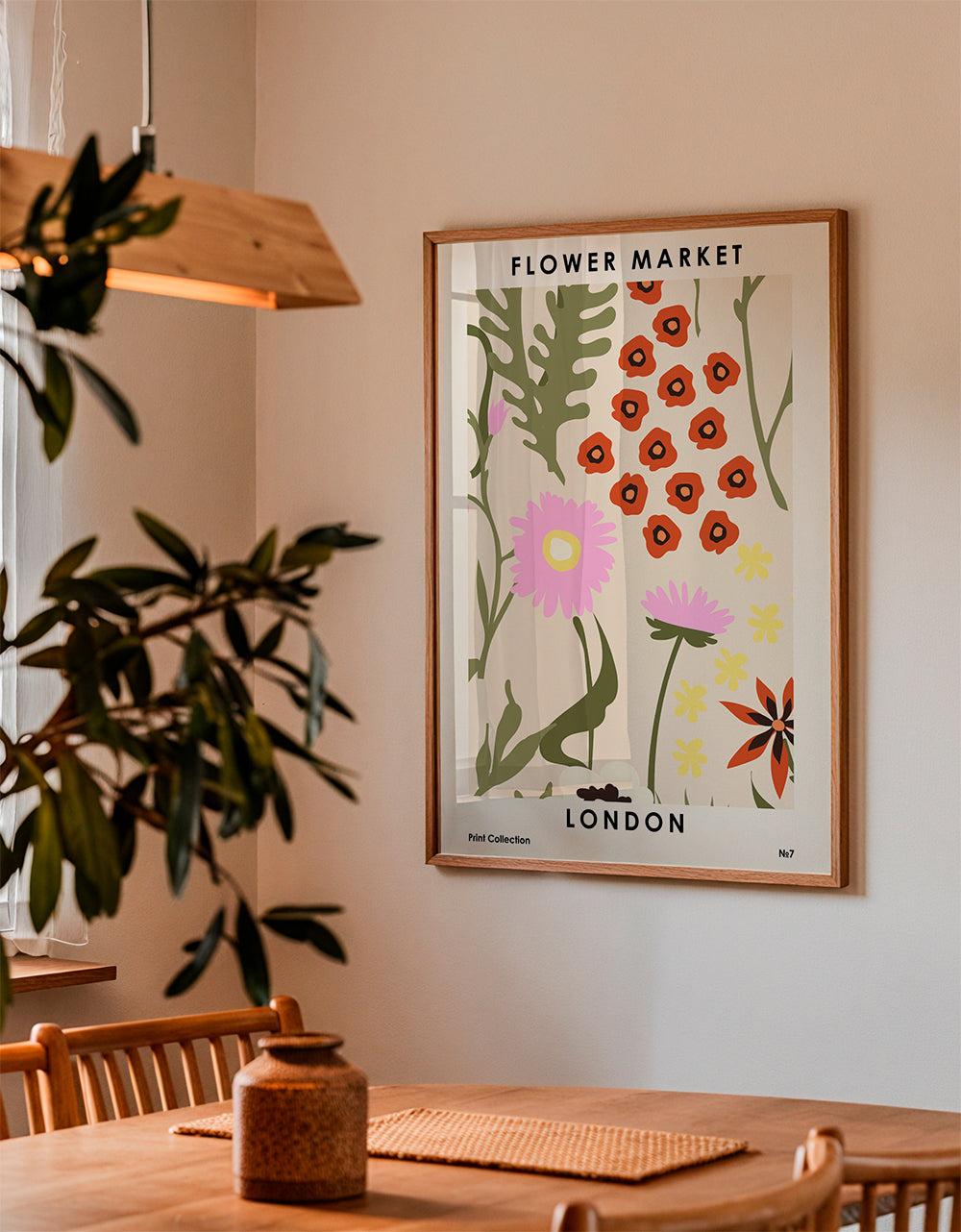 Botanisk plakat Flower Market London med illustrerede blomster
