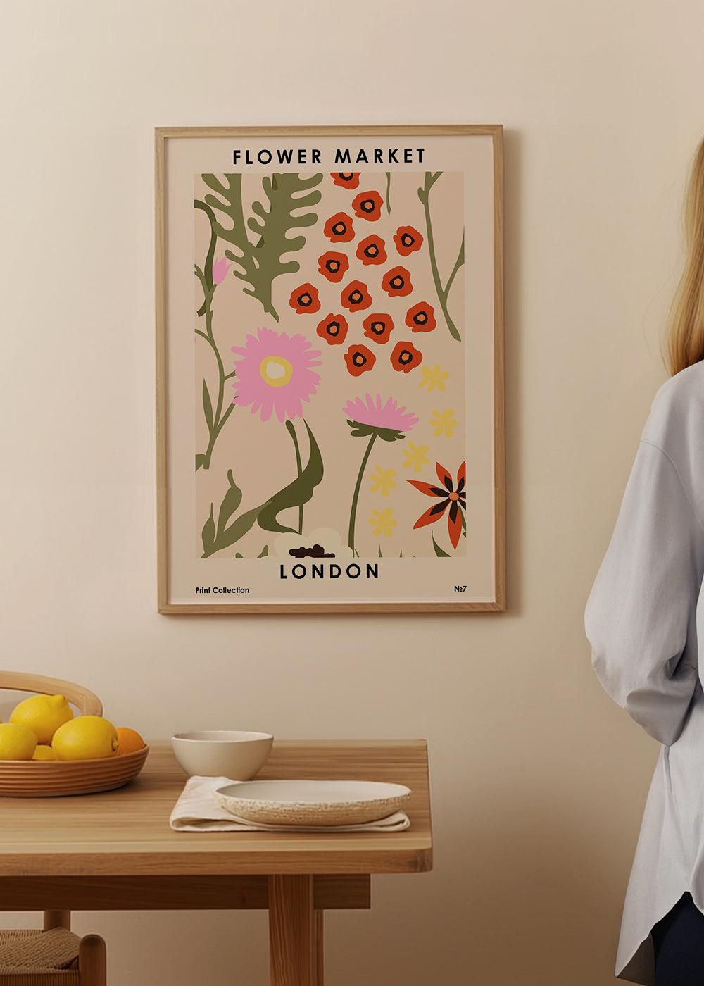 Botanisk plakat Flower Market London med illustrerede blomster