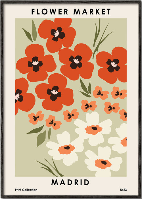 Botanisk plakat Flower Market Madrid koral