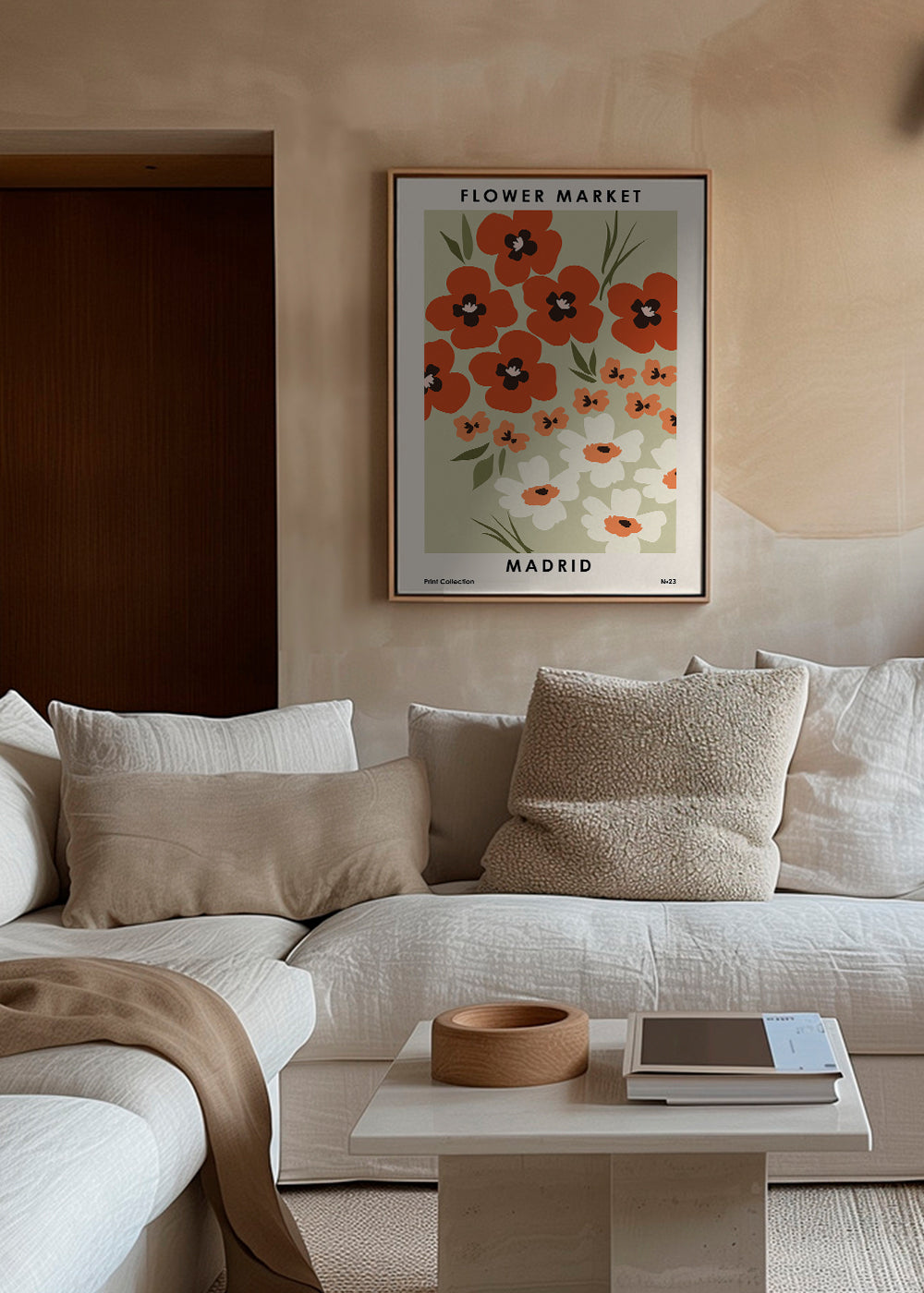 Botanisk plakat Flower Market Madrid koral