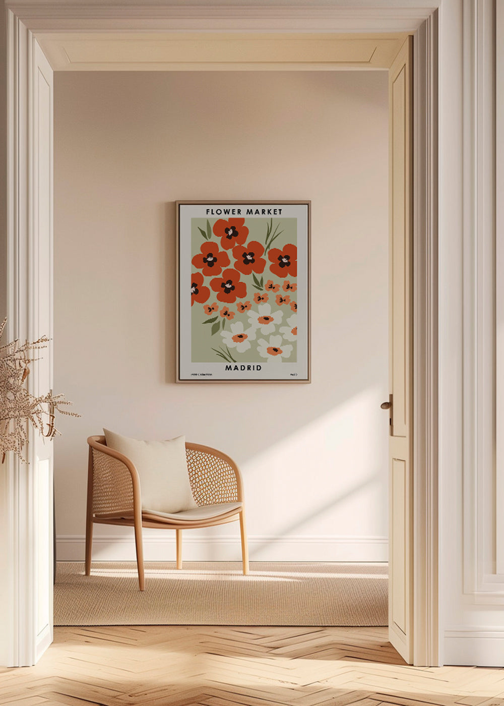 Botanisk plakat Flower Market Madrid koral