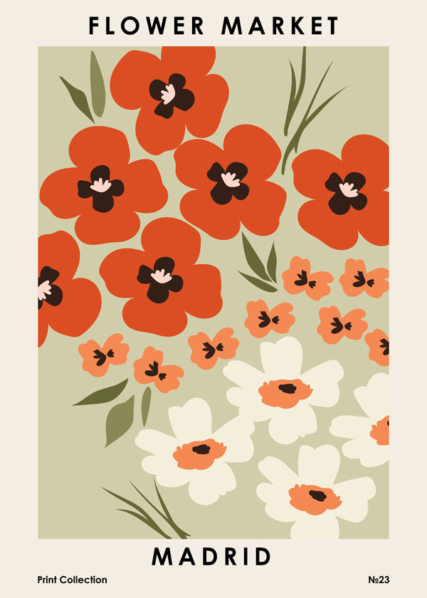 Botanisk plakat Flower Market Madrid koral