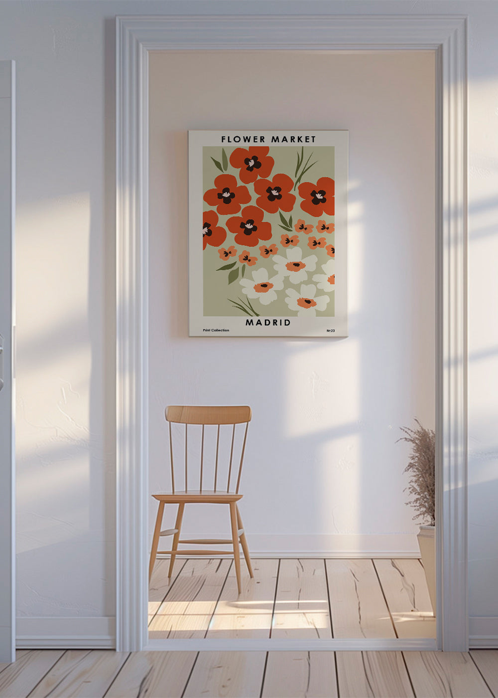 Botanisk plakat Flower Market Madrid koral