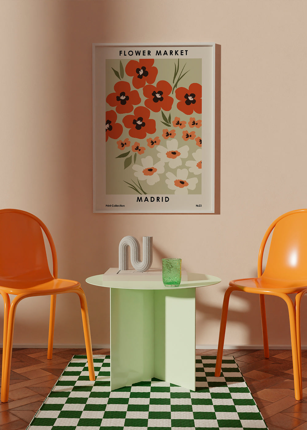 Botanisk plakat Flower Market Madrid koral