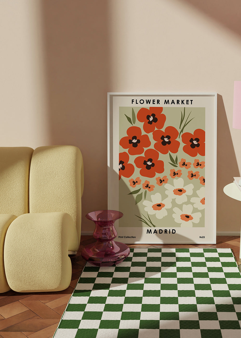 Botanisk plakat Flower Market Madrid koral