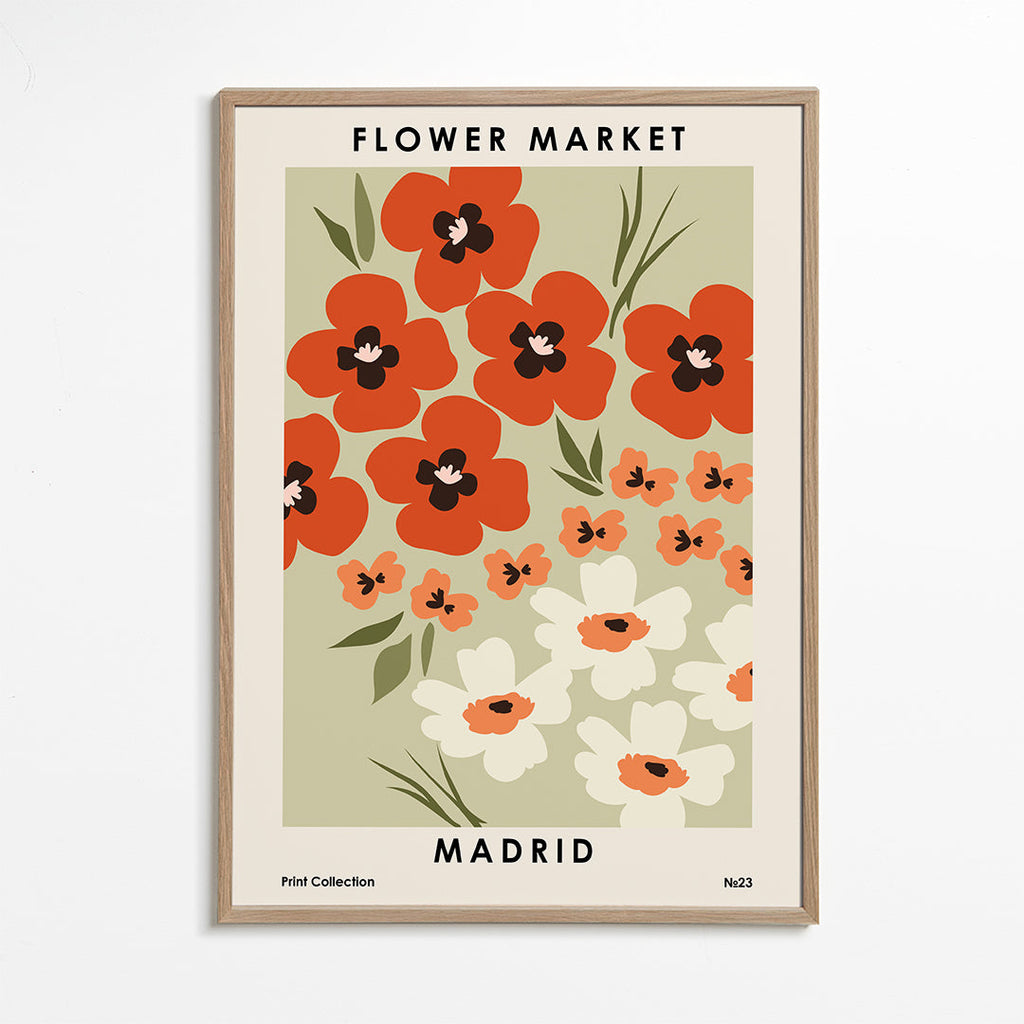 Botanisk plakat Flower Market Madrid koral
