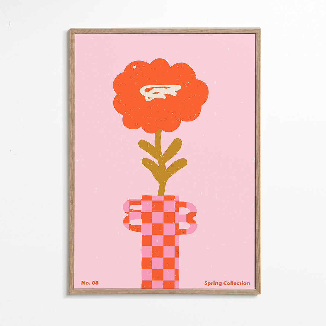 Botanisk plakat: orange blomst på lyserød baggrund