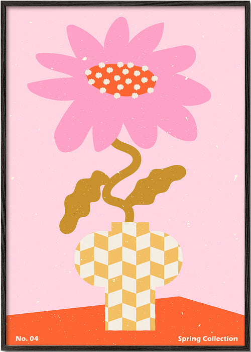 Botanisk plakat rosa med grafisk blomst